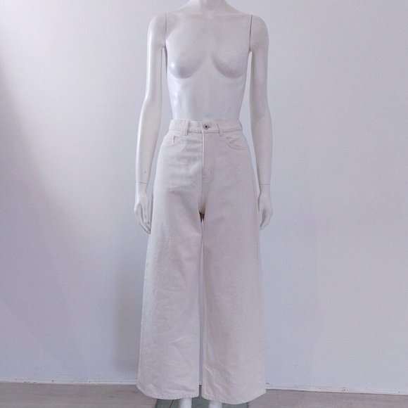 COS (25) Flared Jeans Size UK 8 10 EU 36 38 Cream Ecru Low-Rise Full-Length - Picture 3 of 9